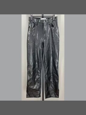 NEW Abercrombie & Fitch Pants Womens 25 0 black faux leather 90s straight preppy